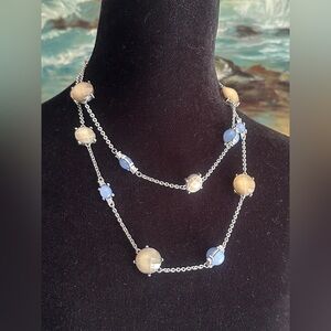 White House Black Market Silver and Cream Necklace